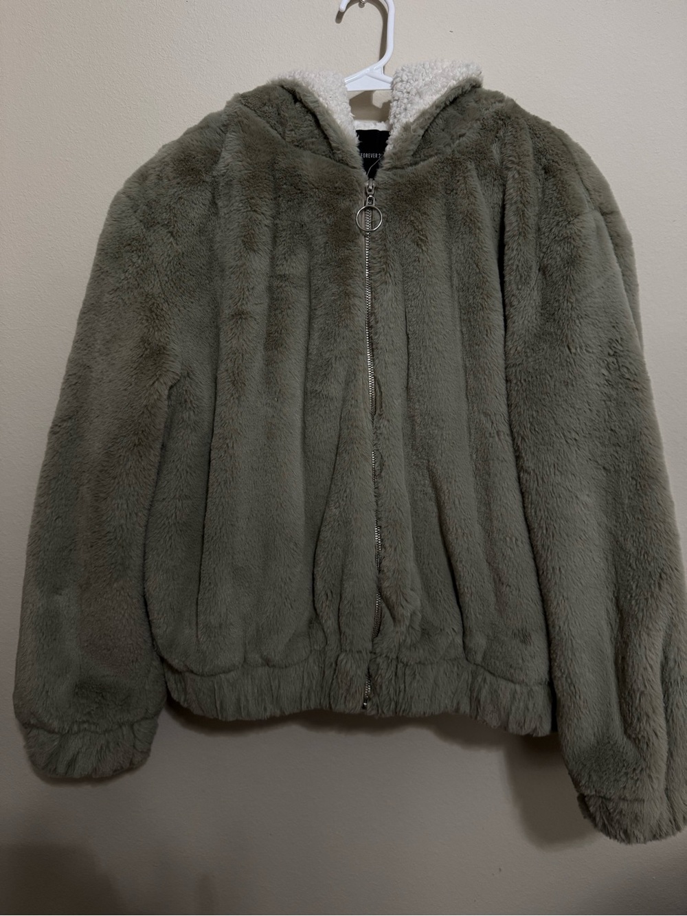 Forever 21 Olive Green Faux Fur Hooded Jacket